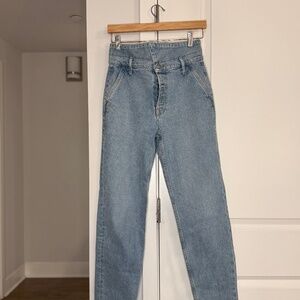 GRLFRND High Rise Straight Leg Vintage Wash Jeans